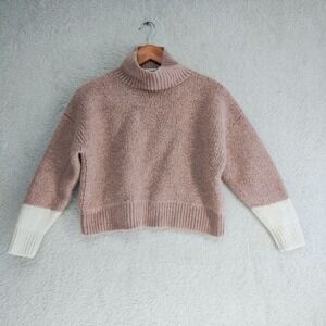 Eve Gravel Sweater Womens L Turtleneck Baby Alpaca Wool Cropped Pink Ribbed Hem